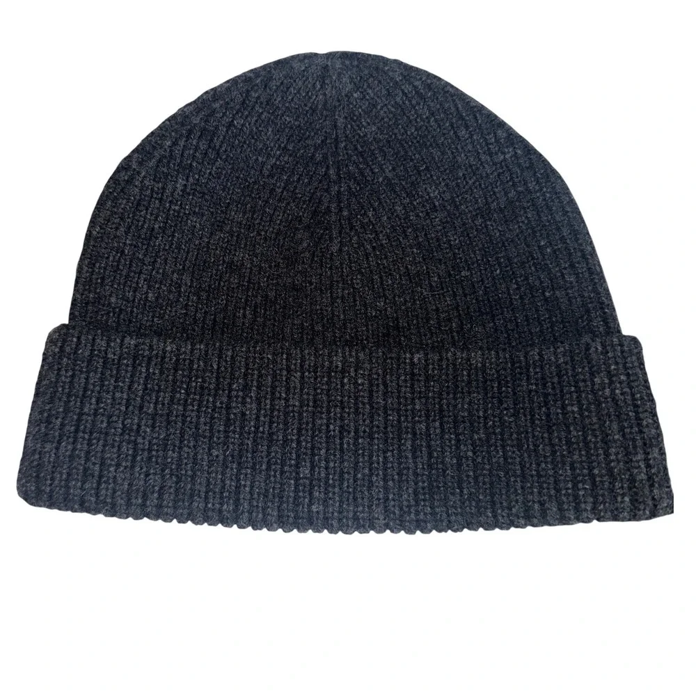 Polo Ralph Lauren Charcoal Grey 100% Merino Wool Ribbed Knit Beanie Hat OS